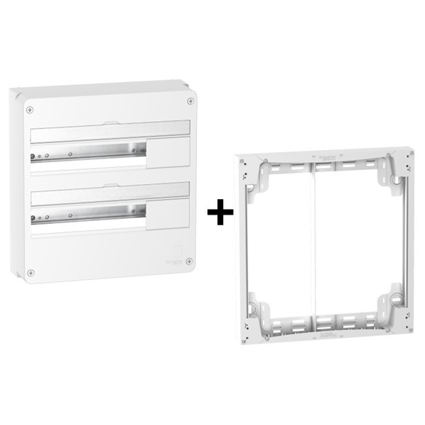 Schneider - Resi9 - Coffret 2 Rangées de 18 Modules + Rehausse - Réf. : R9H18402+R9H18759