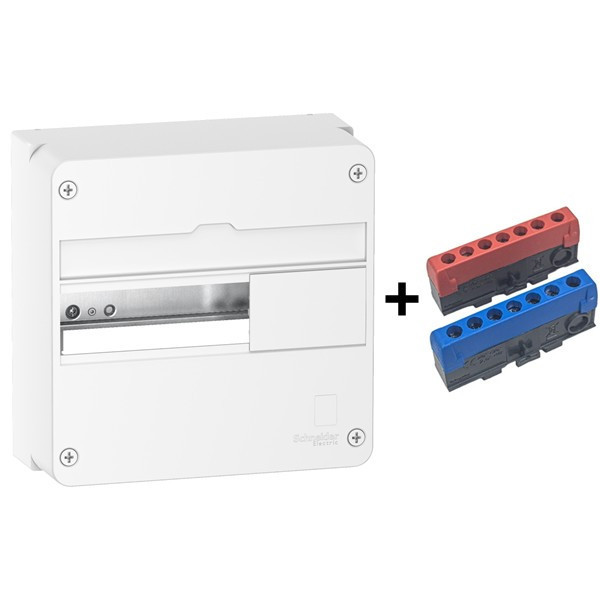 Schneider - RESI9 - Coffret 1 Rangée de 13 Modules + Bornier isolé Ph et N 7 trous (1x35mm²+6x16mm2) -Réf. : R9H13401+R9H13411