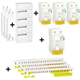 Schneider - RESI9 XP- Coffret 4Rx13M+ 3ID  63A AC+ 1ID 63A A+ Barette V+H - Réf.:R9H13404+R9PXVx3+R9PXH213x4+R9PRA263+R9PRC263x3