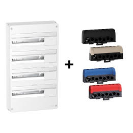 Schneider - Resi9 - Coffret 4 Rangées de 18 Modules + Borniers 3 Phases + 1 Neutre - Réf. : R9H18404+R9H13411P