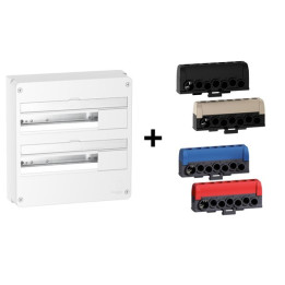 Schneider - Resi9 - Coffret 2 Rangées de 18 Modules + Borniers 3 Phases + 1 Neutre - Réf. : R9H18402+R9H13411P