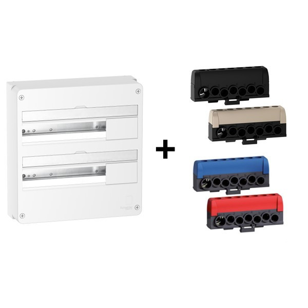 Schneider - Resi9 - Coffret 2 Rangées de 18 Modules + Borniers 3 Phases + 1 Neutre - Réf. : R9H18402+R9H13411P