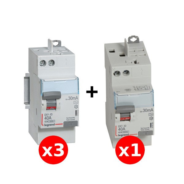 LEGRAND - LOT de 4 Inter Différentiels DX3 - AUTO - 3ID 40A AC - 1ID 40A  A - Réf. : 411632x3 + 411638