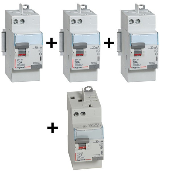 LEGRAND - LOT de 4 Inter Différentiels DX3 - AUTO - 3ID 40A AC - 1ID 40A  A - Réf. : 411632x3 + 411638