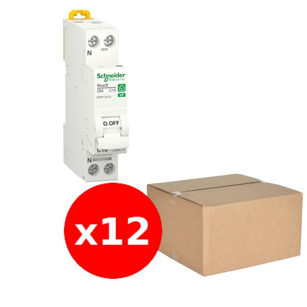 SCHNEIDER - RESI9 XP - LOT de 12 Disjoncteur 16A - VIS/VIS - Réf. : R9PFC616x12