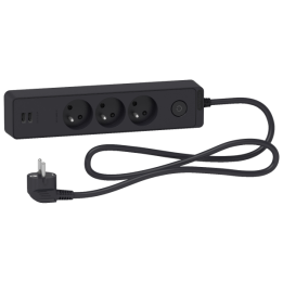 Schneider - Rallonge multiprises 3 prises 2P+T - anthracite - 2 USB type A - 1,5m - Réf : ST933U1B