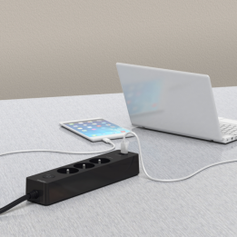 Schneider - Rallonge multiprises 3 prises 2P+T - anthracite - 2 USB type A - 1,5m - Réf : ST933U1B