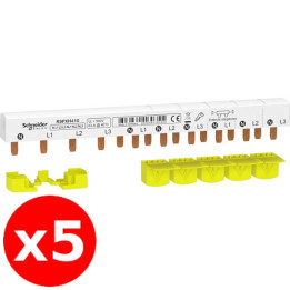 Schneider - Resi9 XP - LOT de 5 Peignes monobloc - 3Ph+N - 63a - 10 Modules - Avec cache dents 5m -Réf. : R9PXH410x5