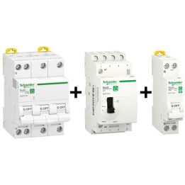 Schneider - Contacteur heures creuses 4NO 25A + Disj 2A + Disj 16A 4P - Réf. : R9PCTH4+R9PFC602+R9PFC716