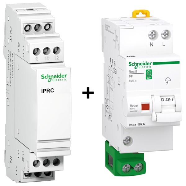 Schneider - Resi9 - Parafoudre Bipolaire NF PH+N 10KA + Parafoudre ligne téléphonique - Réf. : R9PLC+A9L16337
