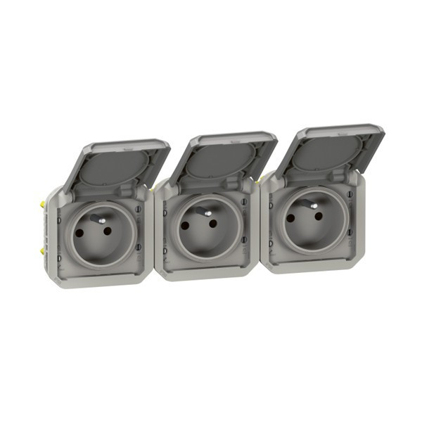 Legrand - Plexo L - Triple prise précâblée 2P+T - 16A - 230V - composable - Gris - horizontale - IP55/IK07 - Réf : 069564L