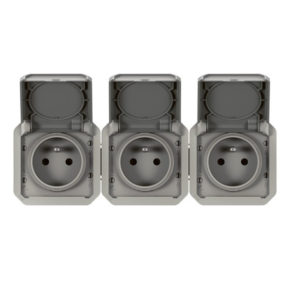 Legrand - Plexo L - Triple prise précâblée 2P+T - 16A - 230V - composable - Gris - horizontale - IP55/IK07 - Réf : 069564L