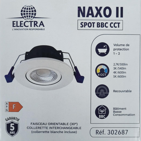 Electra - Spot LED Ø68 Dimmable - Aluminium brossé - orientable - 6W - IP65 - BBC - 2700/3000/4000/5000°K - Réf : 302687+302769