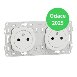 Schneider - Odace 2025 - Double PC 2P+T affleurante - Précâblée - Blanc craie - Réf : S920062