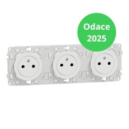 Schneider - Odace 2025 - Triple PC 2P+T affleurante - Précâblée - Blanc craie - Réf : S920072