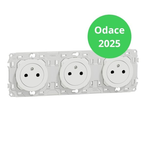 Schneider - Odace 2025 - Triple PC 2P+T affleurante - Précâblée - Blanc craie - Réf : S920072