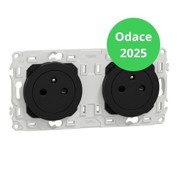 Schneider - Odace 2025 - Double PC 2P+T affleurante - Précâblée - Noir onyx - Réf : S940062
