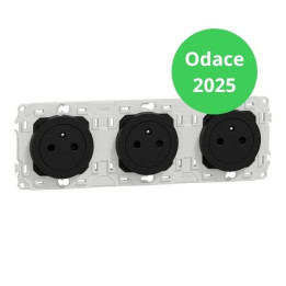 Schneider - Odace 2025 - Triple PC 2P+T affleurante - Précâblée - Noir onyx - Réf : S940072