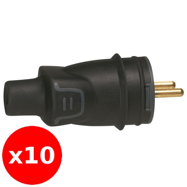 Legrand - Fiche 2P+T 16A - caout - IP44 / IK08 - sortie droite - Réf. : 050445x10