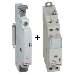 Legrand - Contacteur de puissance 2P bobine 230V - 25A - 2O + auxiliaire - Réf. : 412524 + 412429