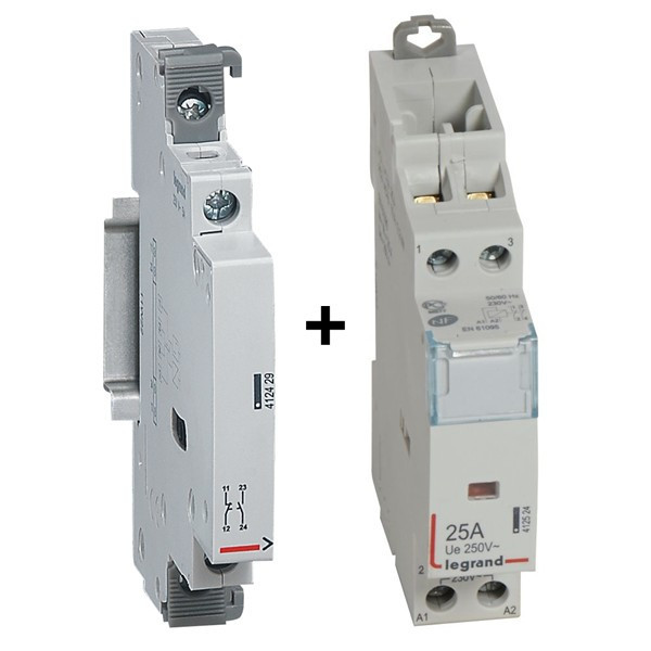 Legrand - Contacteur de puissance 2P bobine 230V - 25A - 2O + auxiliaire - Réf. : 412524 + 412429