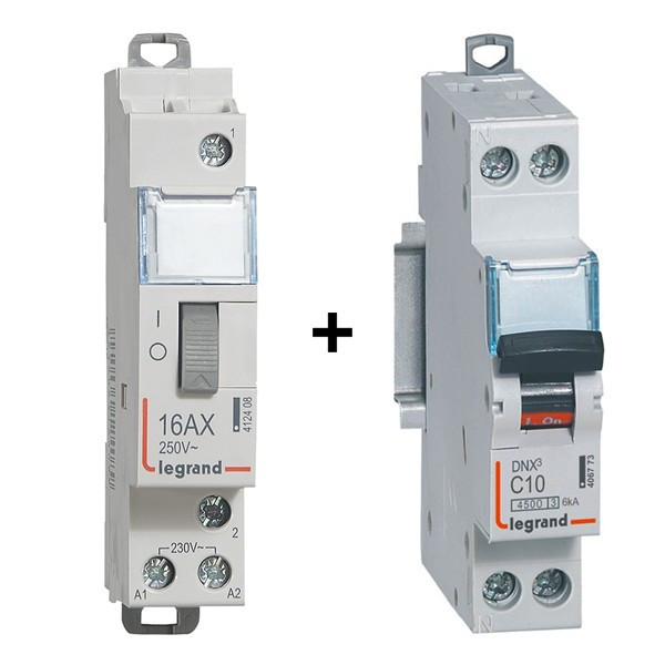 Legrand - Télérupteur CX3 - Unipolaire 16A - 230V + disjoncteur 10A DNX3 - Réf. : 412408+406773