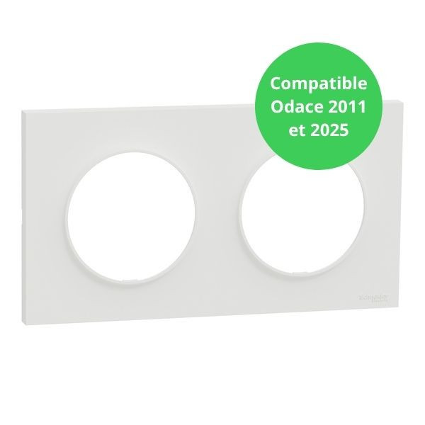 Schneider - Odace Origine 2025 - Plaque de finition 2 postes - Compatible Odace 2011 - Blanc craie - Réf : S929704