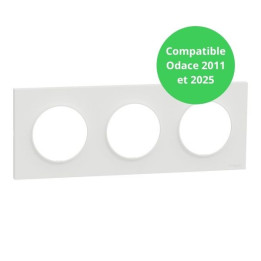 Schneider - Odace Origine 2025 - Plaque de finition 3 postes - Compatible Odace 2011 - Blanc craie - Réf : S929706
