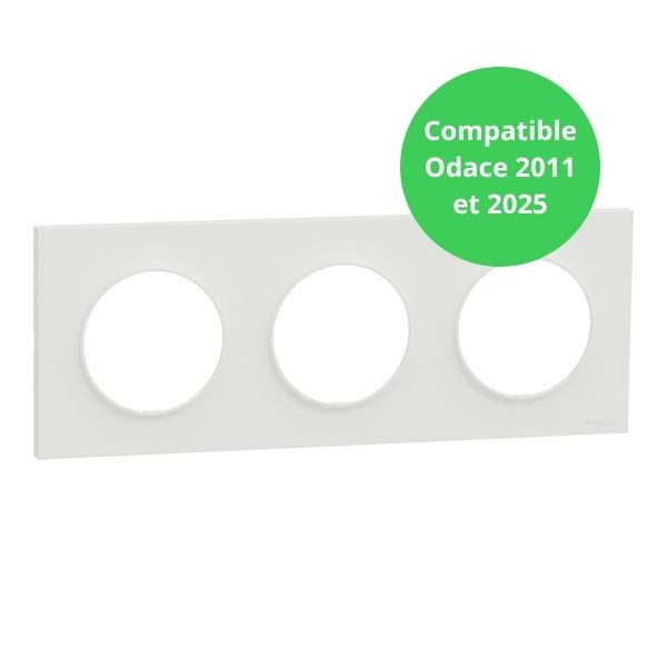 Schneider - Odace Origine 2025 - Plaque de finition 3 postes - Compatible Odace 2011 - Blanc craie - Réf : S929706