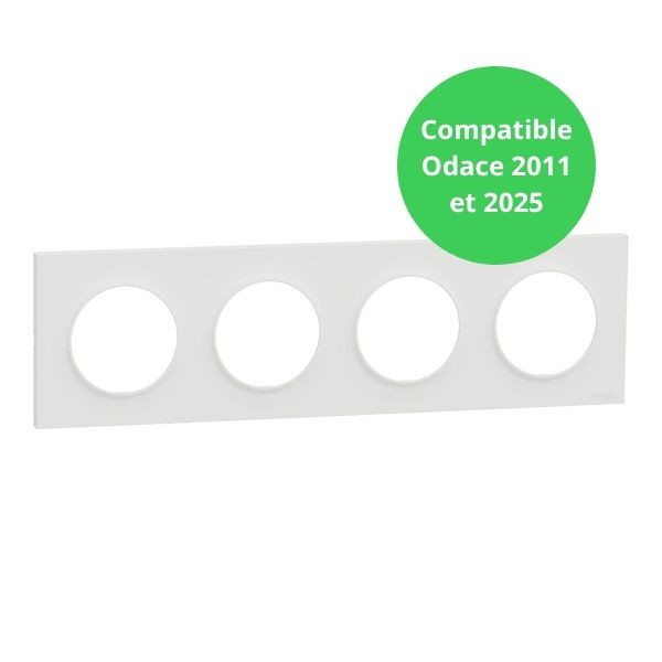 Schneider - Odace Origine 2025 - Plaque de finition 4 postes - Compatible Odace 2011 - Blanc craie - Réf : S929708