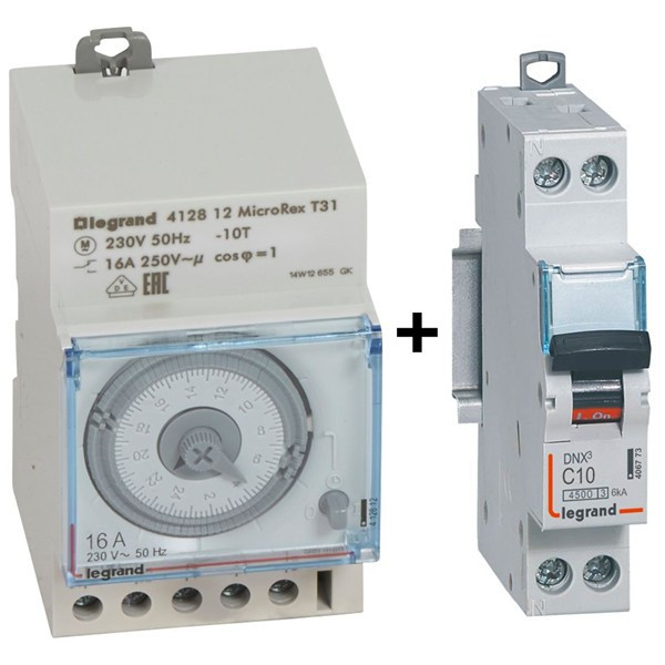 Legrand - Interrupteur horaire journalier analogique + disjoncteur 10A DNX3 - Réf. : 412812+406773