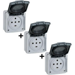 Legrand - Plexo - LOT de 3 Prises de courant 3P+N+T - 20A - Saillie - Gris - Ref. : 091657x3