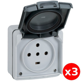 Legrand - Plexo - LOT de 3 Prises de courant 3P+N+T - 20A - Saillie - Gris - Ref. : 091657x3