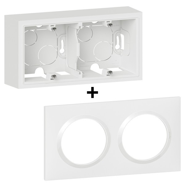 Legrand - Dooxie - Cadre saillie 2 postes + Plaque - Blanc - Ref. : 600042 + 600802