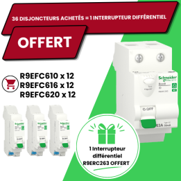 Schneider - Resi9 XE - LOT de 36 Disjoncteurs 10A / 16A / 20A + 1 Interrupteur différentiel OFFERT - Réf : PROMOINTERDIFF