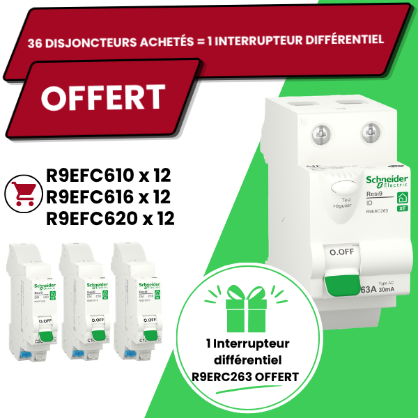Schneider - Resi9 XE - LOT de 36 Disjoncteurs 10A / 16A / 20A + 1 Interrupteur différentiel OFFERT - Réf : PROMOINTERDIFF