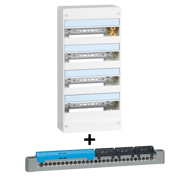 Legrand - DRIVIA - Coffret 4x13 + Répartiteur Triphasé + Neutre - Ref. : 401214+404814
