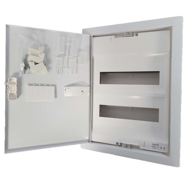 Legrand - Coffret encastré 2x12+2 avec porte métal extra plate + Borniers PH et N - Ref. : 001532+004816+004815
