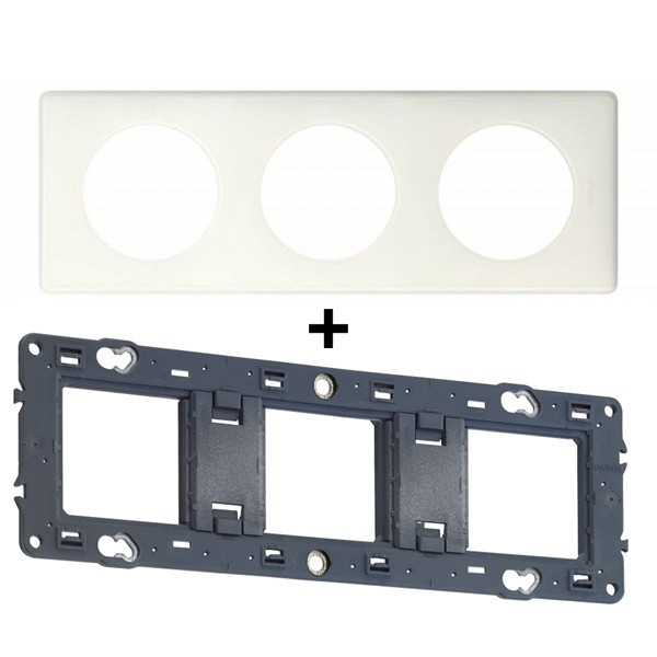 Legrand - Céliane - Plaque de finition 3 postes + Support - Blanc - Réf. : 066633+080253