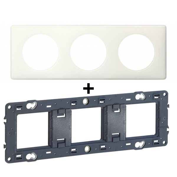 Legrand - Céliane - Plaque de finition 3 postes + Support - Blanc - Réf. : 066633+080253