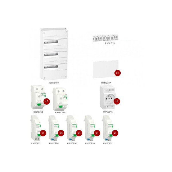 Schneider - Tableau électrique pré-équipé et pré-câblé pour T3 - Rési9 - 13 modules - 3 Rangées - XE - Réf : SCHT3R3ID