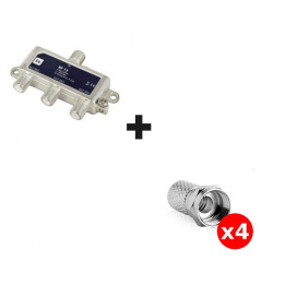 CAE - Répartiteur TV/Satellite - 3 sorties "F" + Fiches F x4