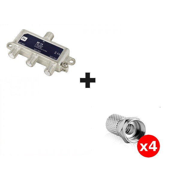 CAE - Répartiteur TV/Satellite - 3 sorties "F" + Fiches F x4