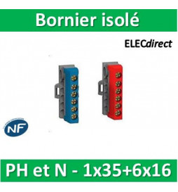 Schneider - Bornier isolé Ph et N 1x35mm2 + 6x16mm2 - pour coffret RESI9 - R9H13411