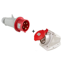 Digital - Prise de Courant Européenne socle 3P+T+N 32A + fiche mâle - 380V IP 44 - Réf. : 51218+51318