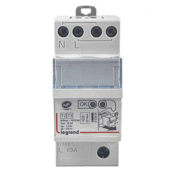 Legrand - Parafoudre bipolaire 220V - 12KA - Type 2 LEXIC avec protection intégrée - Réf : 003951