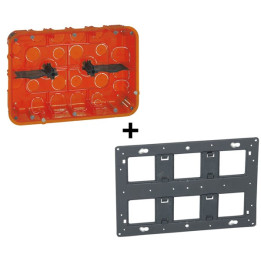 Legrand - Support + Boîte Batibox Multimat - 2x3 Postes - 2x6/8 Modules - prof 50 mm - Blanc - Ref. :  080126+080266