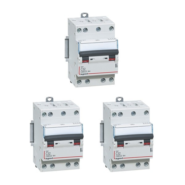 Legrand - Disjoncteur 32A - 4 Pôles - DX3 - 3 Modules - 6kA - Courbe C - Réf. : 406913x3
