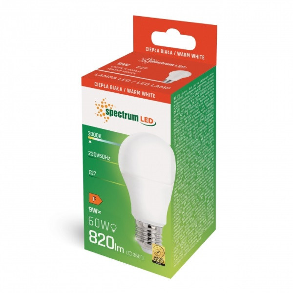 Spectrum - Ampoule LED E27 GLS 9W - Angle 270° - 3000K - 820lm - Réf : WOJ+14610