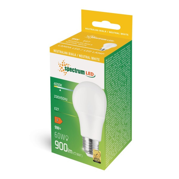 Spectrum - Ampoule LED E27 GLS 9W - Angle 270° - 4000K - 900lm - Réf : WOJ+14611